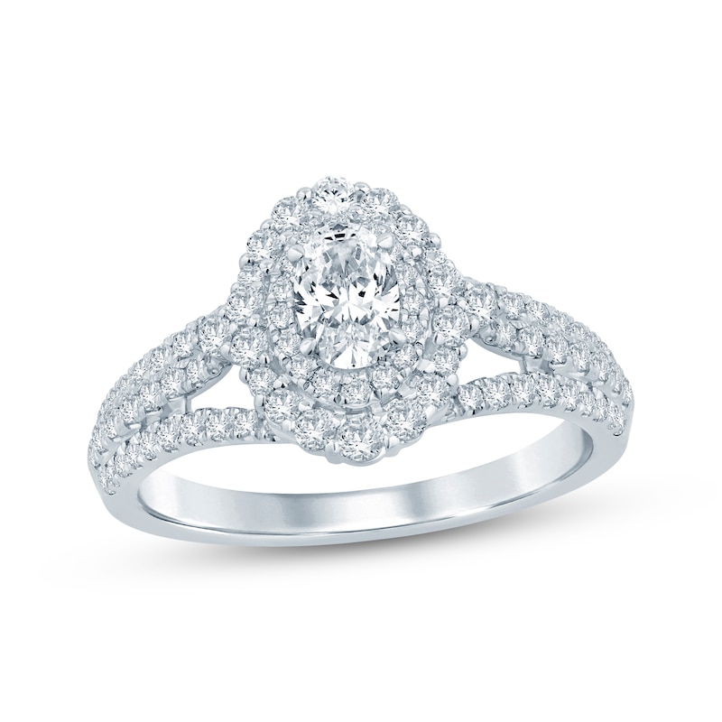 Main Image 1 of Now + Forever Oval-Cut Diamond Double Halo Engagement Ring 1-1/6 ct tw 14K White Gold