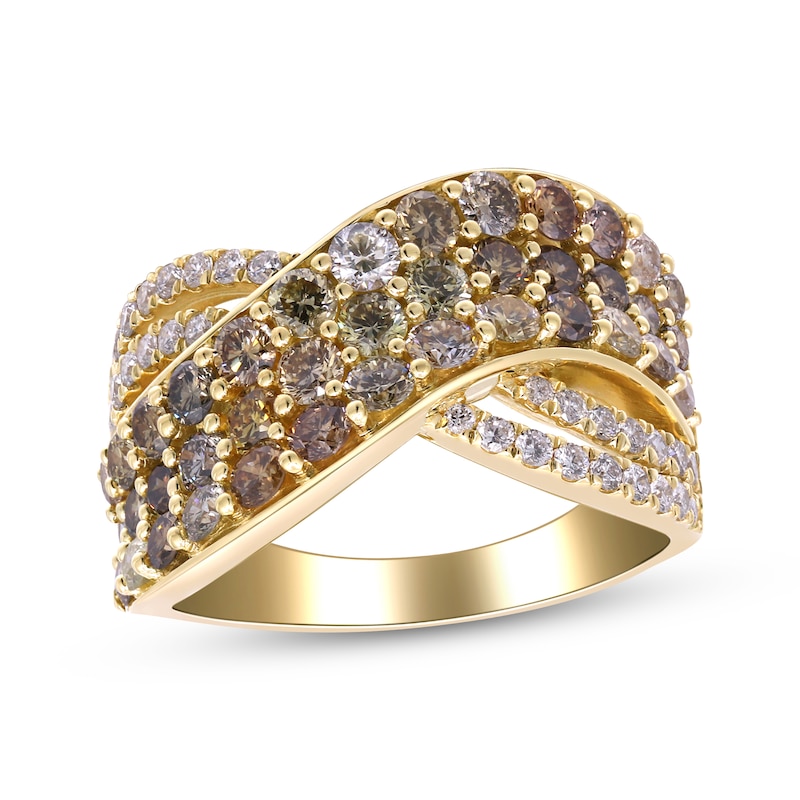 Main Image 1 of Variable Color Diamonds Crossover Ring 2-1/4 ct tw 10K Yellow Gold