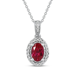 Lab-Created Ruby & White Lab-Created Sapphire Necklace Sterling Silver 18"