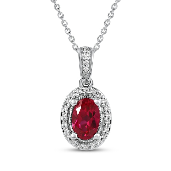 Lab-Created Ruby & White Lab-Created Sapphire Necklace Sterling Silver 18"