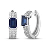Thumbnail Image 1 of Emerald-Cut Blue Lab-Created Sapphire & White Lab-Created Sapphire Huggie Hoop Earrings Sterling Silver