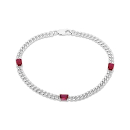 Octagon-Cut Lab-Created Ruby Station Curb Chain Bracelet Sterling Silver 6.75"