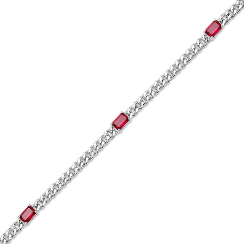 Main Image 2 of Octagon-Cut Lab-Created Ruby Station Curb Chain Bracelet Sterling Silver 6.75&quot;