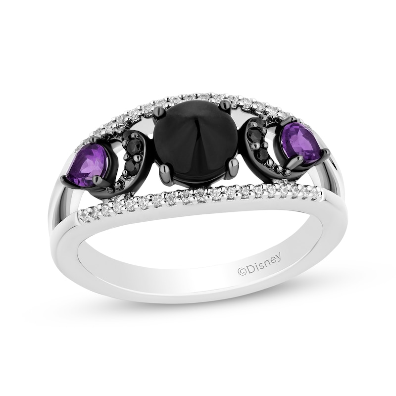 Main Image 1 of Disney Treasures Hocus Pocus Black Onyx, Amethyst & Diamond Moon Ring 1/6 ct tw Sterling Silver