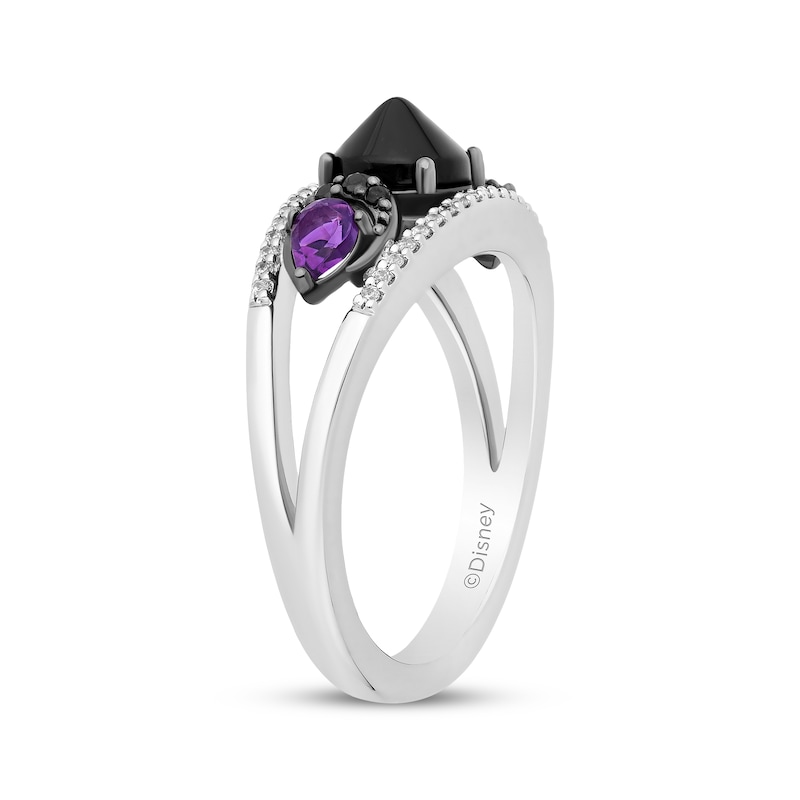 Main Image 2 of Disney Treasures Hocus Pocus Black Onyx, Amethyst & Diamond Moon Ring 1/6 ct tw Sterling Silver