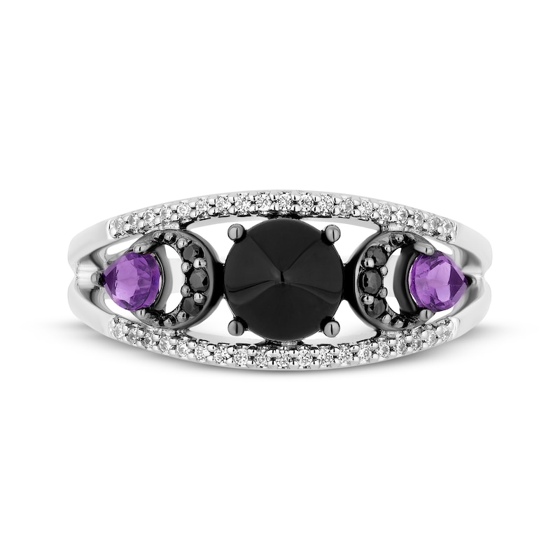 Main Image 4 of Disney Treasures Hocus Pocus Black Onyx, Amethyst & Diamond Moon Ring 1/6 ct tw Sterling Silver