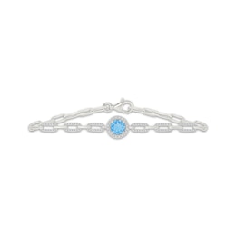 Swiss Blue Topaz & White Lab-Created Sapphire Chain Link Bracelet Sterling Silver 7.5"