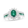 Thumbnail Image 1 of Oval-Cut Lab-Created Emerald & White Lab-Created Sapphire Starburst Halo Ring Sterling Silver
