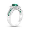 Thumbnail Image 2 of Oval-Cut Lab-Created Emerald & White Lab-Created Sapphire Starburst Halo Ring Sterling Silver