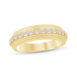 Now + Forever Men's Diamond Grooved Wedding Band 1/2 ct tw 10K Yellow Gold