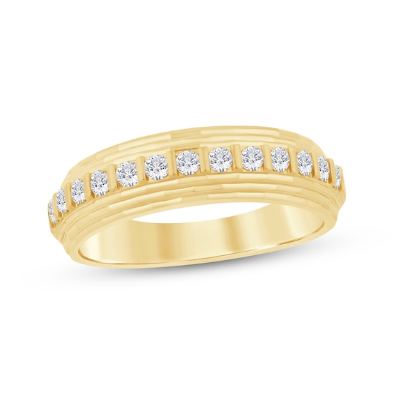 Now + Forever Men's Diamond Grooved Wedding Band 1/2 ct tw 10K Yellow Gold