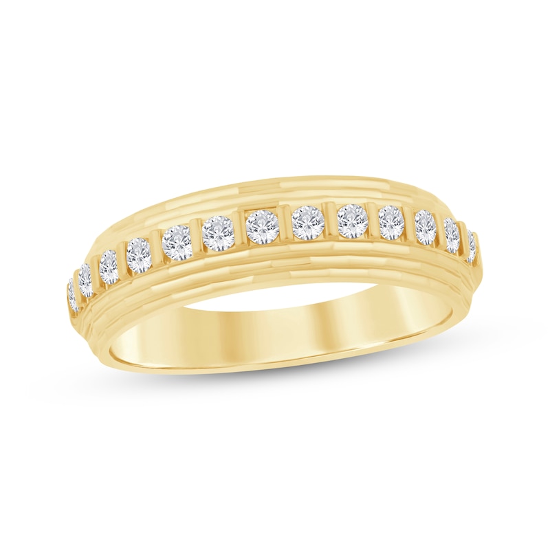 Main Image 1 of Now + Forever Men's Diamond Grooved Wedding Band 1/2 ct tw 10K Yellow Gold