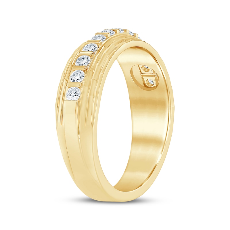 Main Image 2 of Now + Forever Men's Diamond Grooved Wedding Band 1/2 ct tw 10K Yellow Gold