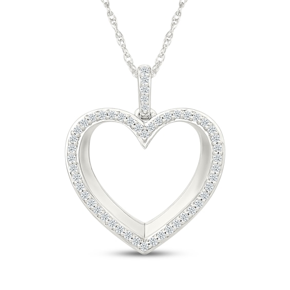 Diamond Heart Outline Necklace 1/4 ct tw 10K White Gold 18"