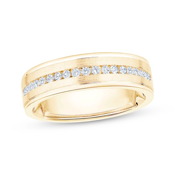 Now + Forever Men's Diamond Brushed Finish Wedding Band 1/3 ct tw 10K Yellow Gold