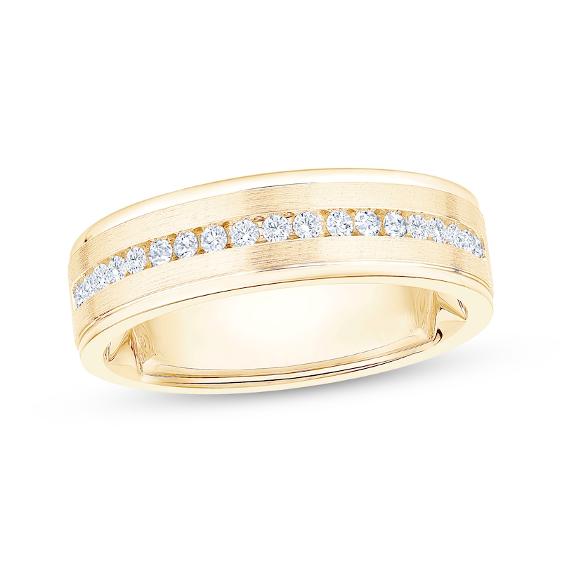 Main Image 1 of Now + Forever Men's Diamond Brushed Finish Wedding Band 1/3 ct tw 10K Yellow Gold