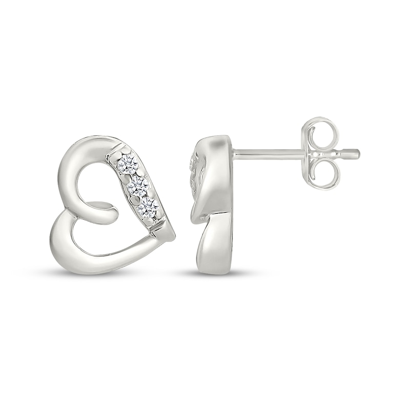 Main Image 3 of Diamond Accent Mini Tilted Heart Stud Earrings Sterling Silver