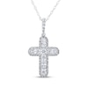 Thumbnail Image 1 of Diamond Halo Cross Necklace 3/8 ct tw 10K White Gold 18"