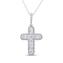Diamond Halo Cross Necklace 3/8 ct tw 10K White Gold 18"