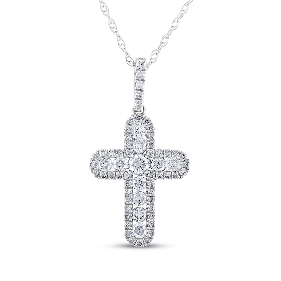 Diamond Halo Cross Necklace 3/8 ct tw 10K White Gold 18"