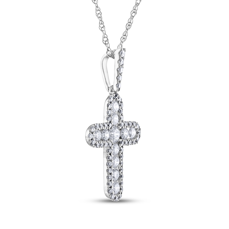 Main Image 2 of Diamond Halo Cross Necklace 3/8 ct tw 10K White Gold 18"