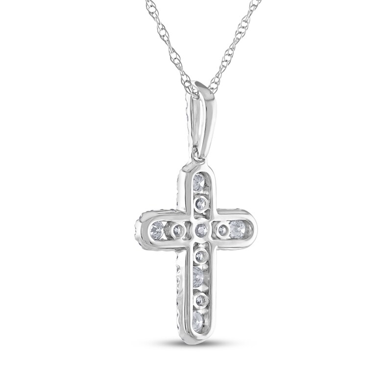 Main Image 3 of Diamond Halo Cross Necklace 3/8 ct tw 10K White Gold 18"