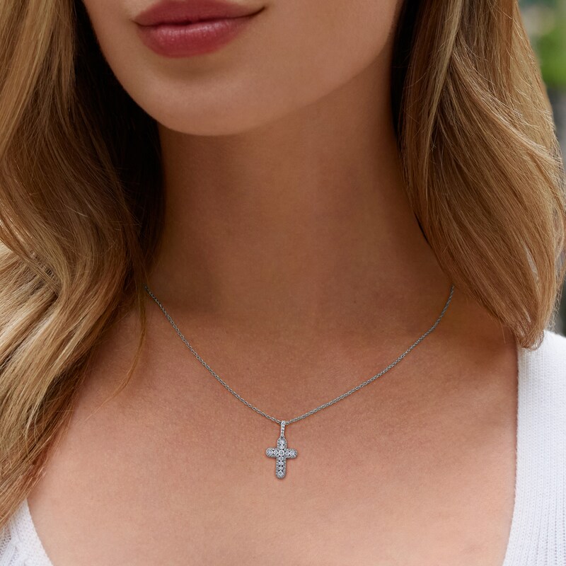 Main Image 4 of Diamond Halo Cross Necklace 3/8 ct tw 10K White Gold 18"