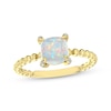 Thumbnail Image 1 of Cushion-Cut Lab-Created Opal & Diamond Accent Ring 10K Yellow Gold