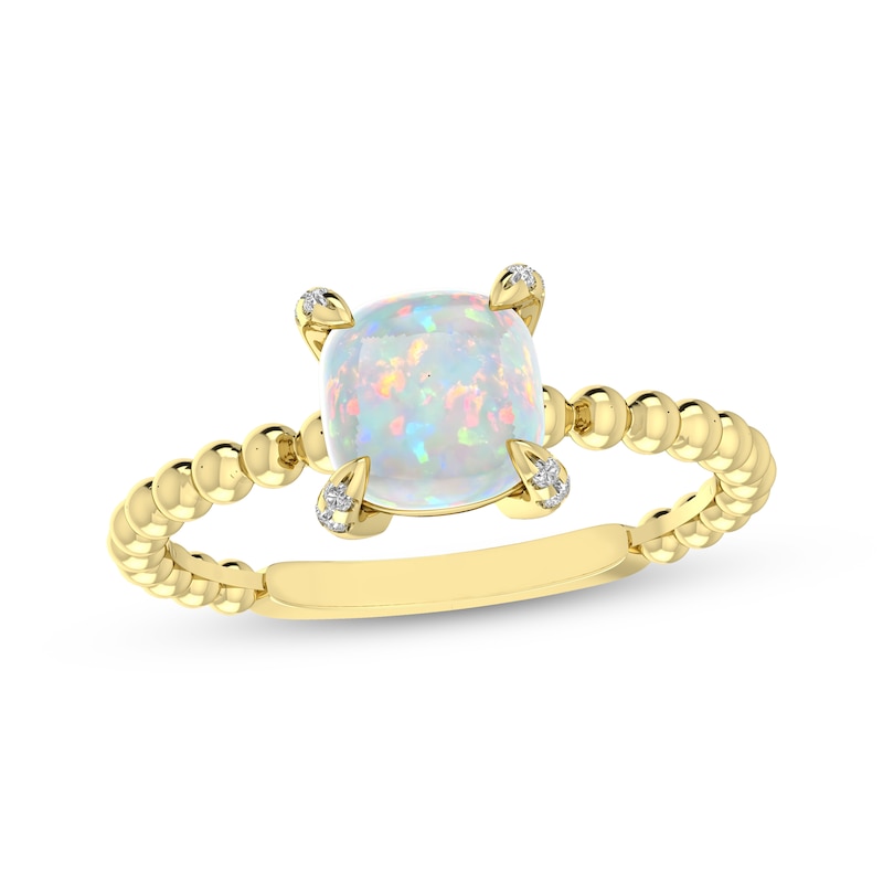 Main Image 1 of Cushion-Cut Lab-Created Opal & Diamond Accent Ring 10K Yellow Gold