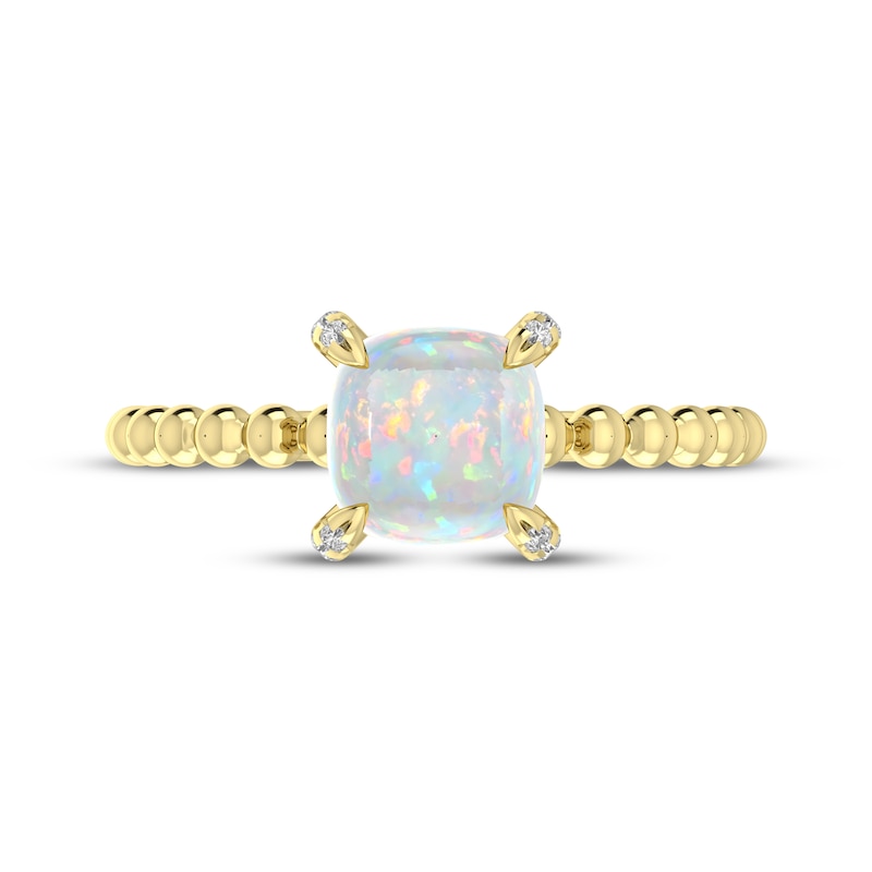 Main Image 3 of Cushion-Cut Lab-Created Opal & Diamond Accent Ring 10K Yellow Gold