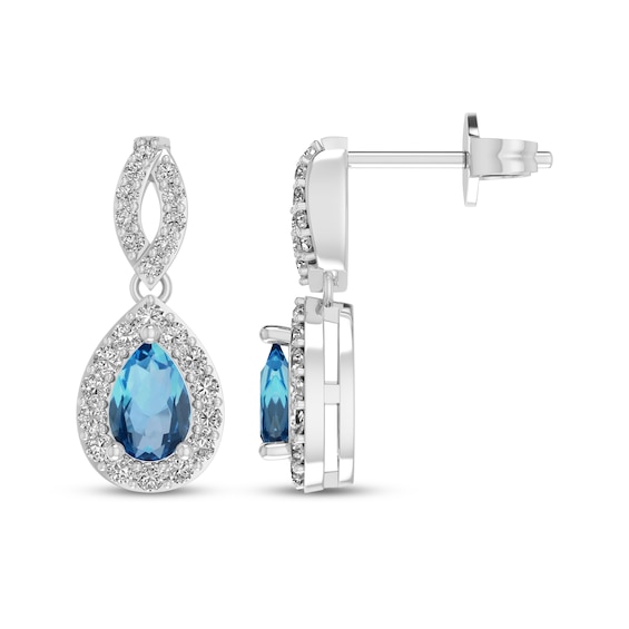 Pear-Shaped Swiss Blue Topaz & White Lab-Created Sapphire Dangle Earrings Sterling Silver