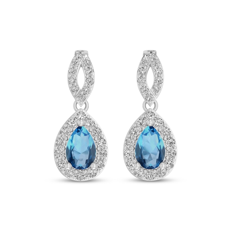 Main Image 2 of Pear-Shaped Swiss Blue Topaz & White Lab-Created Sapphire Dangle Earrings Sterling Silver