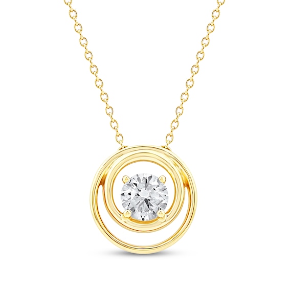 Diamond Solitaire Double Circle Necklace 1/2 ct tw 10K Yellow Gold 18" (I/I2)