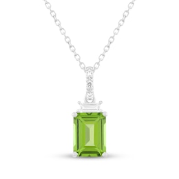Emerald-Cut Peridot & White Lab-Created Sapphire Necklace Sterling Silver 18"