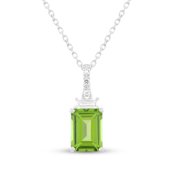 Emerald-Cut Peridot & White Lab-Created Sapphire Necklace Sterling Silver 18"