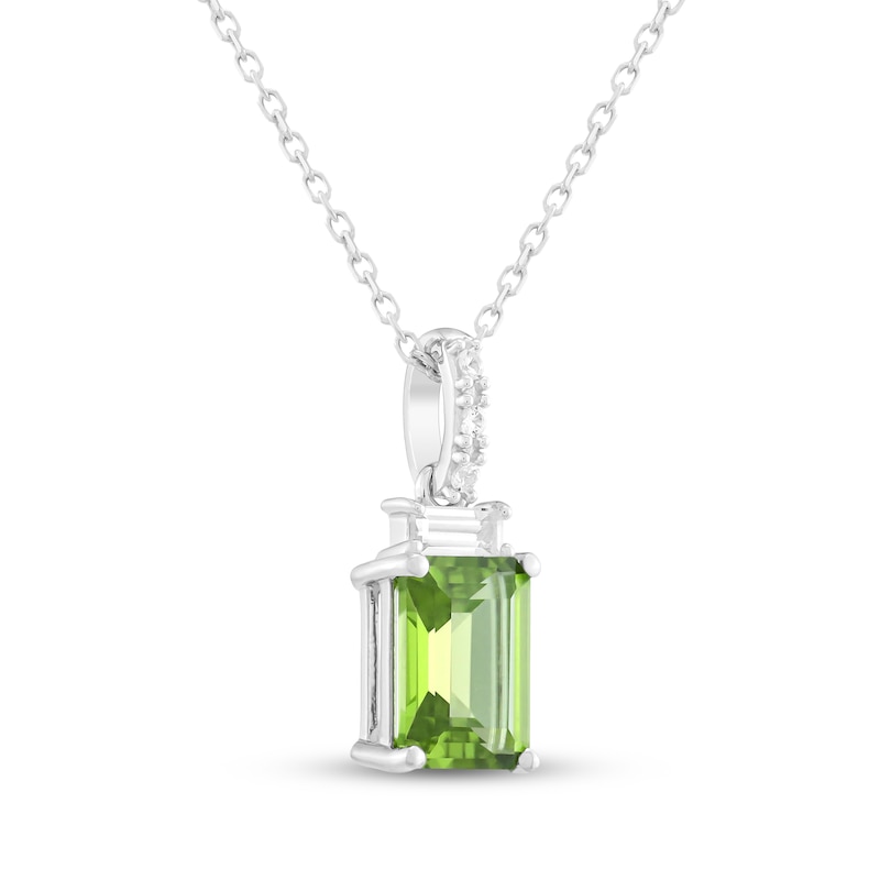 Main Image 2 of Emerald-Cut Peridot & White Lab-Created Sapphire Necklace Sterling Silver 18"