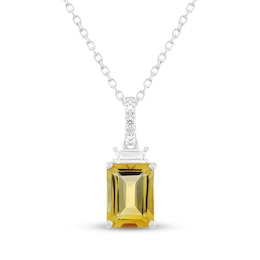 Emerald-Cut Citrine & White Lab-Created Sapphire Necklace Sterling Silver 18"