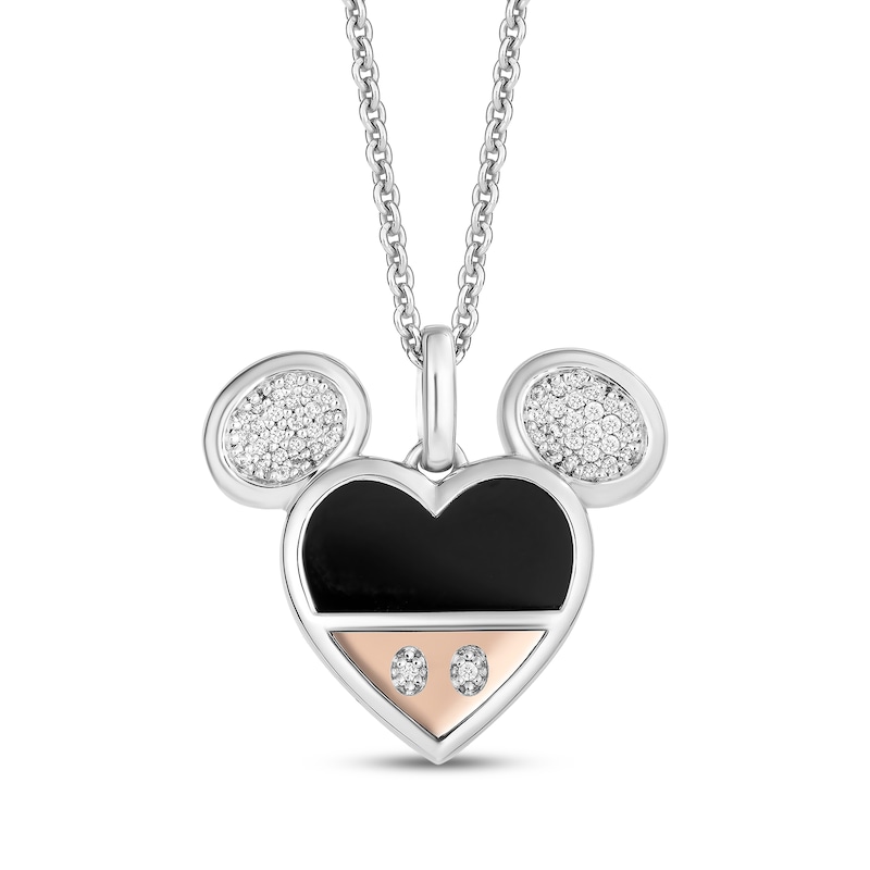 Main Image 1 of Disney Treasures Mickey Mouse Diamond & Black Onyx Heart Necklace 1/8 ct tw Sterling Silver & 10K Rose Gold 19"