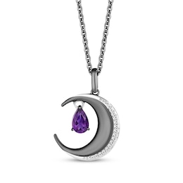 Disney Treasures Hocus Pocus Pear-Shaped Amethyst & Diamond Crescent Moon Necklace 1/20 ct tw Sterling Silver 19"