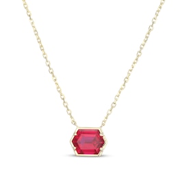 Hexagon-Cut Lab-Created Ruby Necklace 10K Yellow Gold 18"