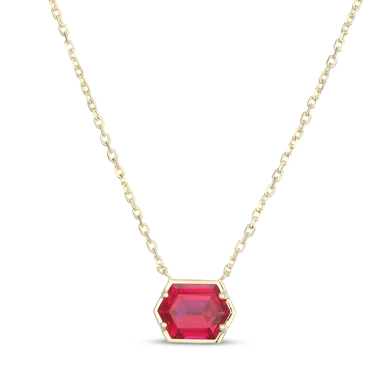 Main Image 1 of Hexagon-Cut Lab-Created Ruby Necklace 10K Yellow Gold 18"