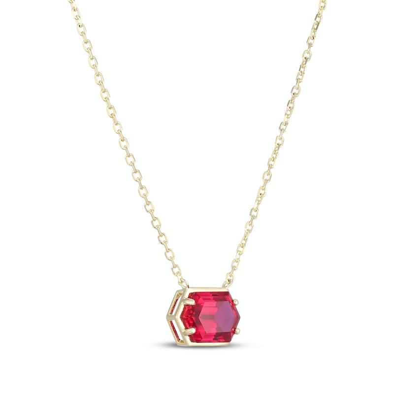 Main Image 2 of Hexagon-Cut Lab-Created Ruby Necklace 10K Yellow Gold 18"
