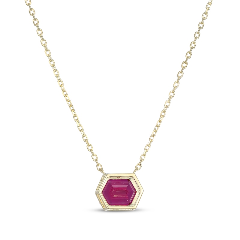 Main Image 3 of Hexagon-Cut Lab-Created Ruby Necklace 10K Yellow Gold 18"