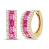 Thumbnail Image 1 of Square-Cut Lab-Created Ruby & White Lab-Created Sapphire Hoop Earrings 10K Yellow Gold