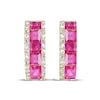 Thumbnail Image 2 of Square-Cut Lab-Created Ruby & White Lab-Created Sapphire Hoop Earrings 10K Yellow Gold