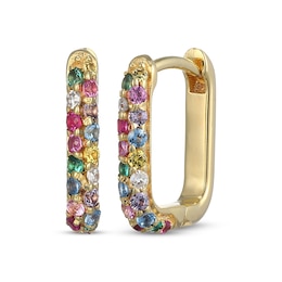 STUDIO BY KAY Multi Lab-Created Gemstone & Lab-Grown Diamond Hoop Earrings 1/20 ct tw 24K Yellow Gold Vermeil Sterling Silver