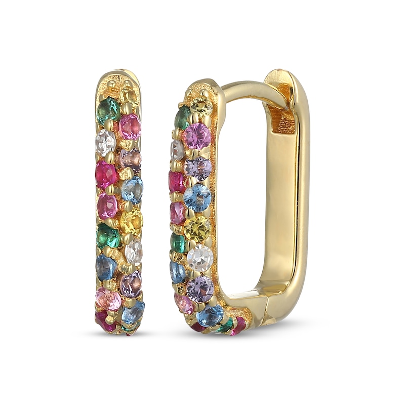 Main Image 1 of KAY x Rocksbox Multi Lab-Created Gemstone & Lab-Grown Diamond Hoop Earrings 1/20 ct tw 24K Yellow Gold Vermeil Sterling Silver