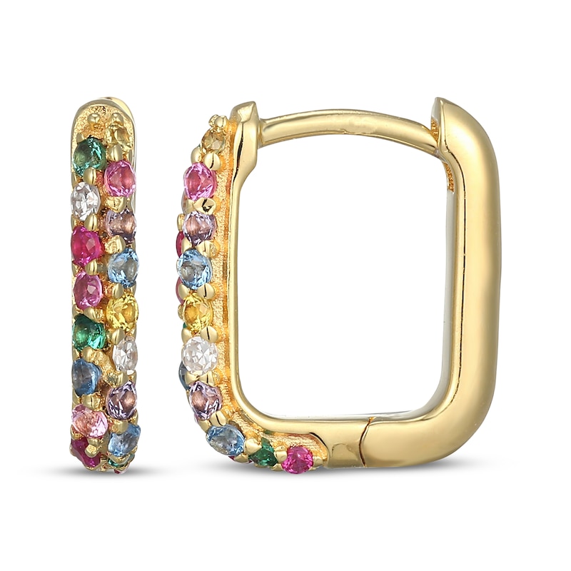 Main Image 3 of KAY x Rocksbox Multi Lab-Created Gemstone & Lab-Grown Diamond Hoop Earrings 1/20 ct tw 24K Yellow Gold Vermeil Sterling Silver
