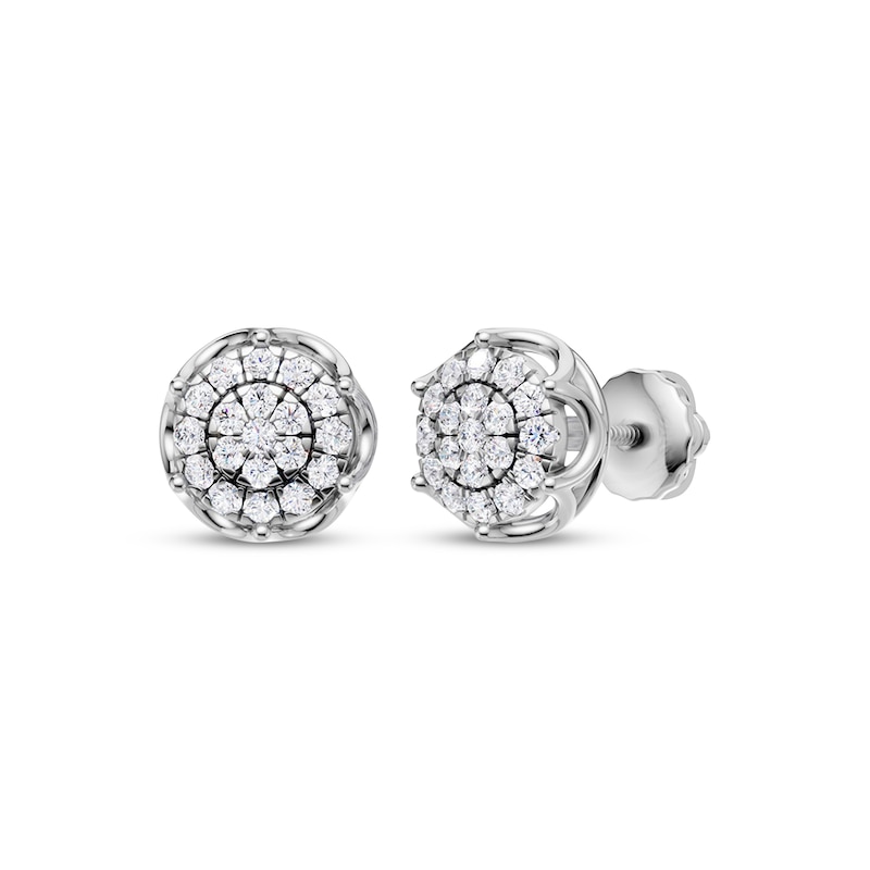 Main Image 1 of Men's Multi-Diamond Halo Stud Earrings 1/4 ct tw 10K White Gold