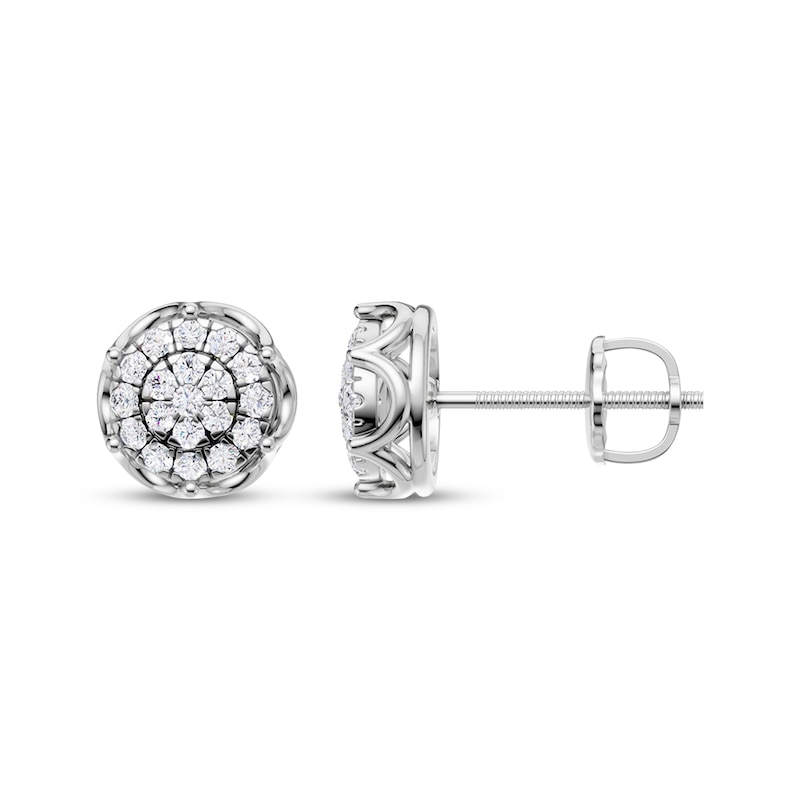 Main Image 3 of Men's Multi-Diamond Halo Stud Earrings 1/4 ct tw 10K White Gold